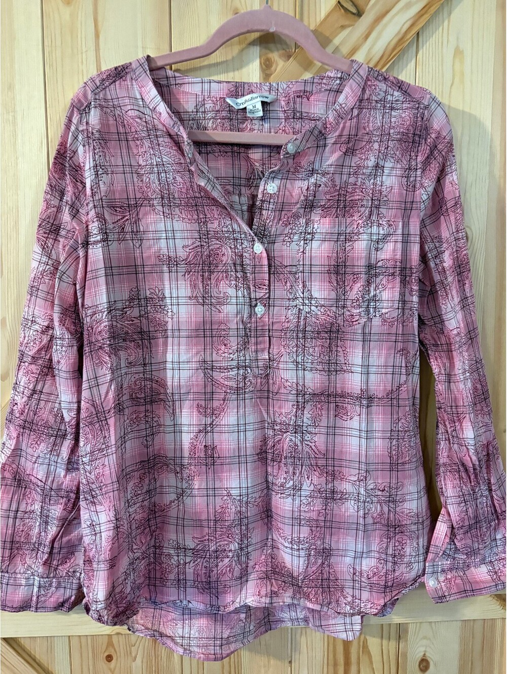 Croft & Barrow Pink Patterned Long Sleeve Button-Up Shirt Medium